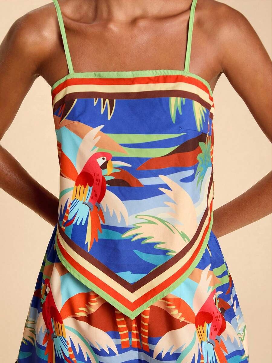 Travachic 2pcs Women Holiday Chiffon Asymmetrical Hem Camisole Loose Shorts Set Summer Casual Flo... | SHEIN