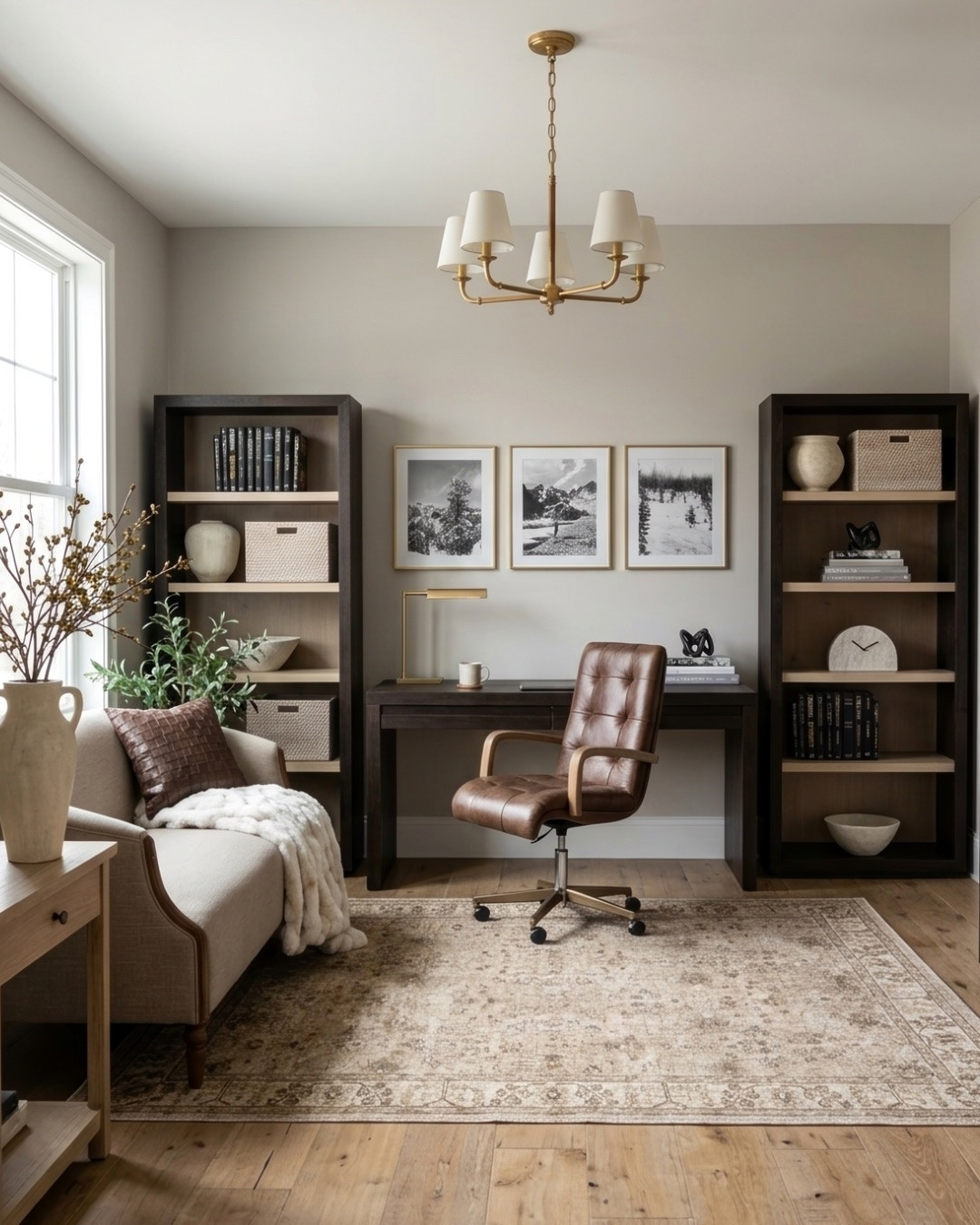 Warm Chocolate Brown Home Office Design

I wanted to create that built-in look with this home office design. It has plenty of shelving space and a cozy settee to relax in when you’re taking a break from working!

*Note: This is a digital mockup of my room design mood board.

#LTKHome