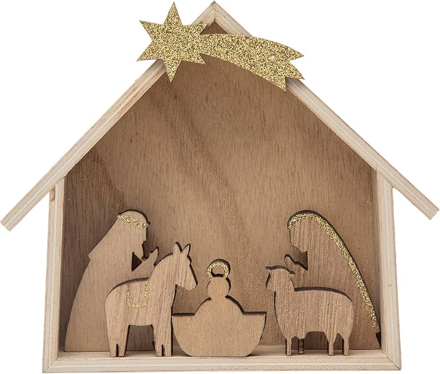 Creative Co-Op 5-3/4"L x 1-1/2"W x 5" H Wood Nativity, Natural & Gold, Set of 6 Figures and Figur... | Amazon (US)