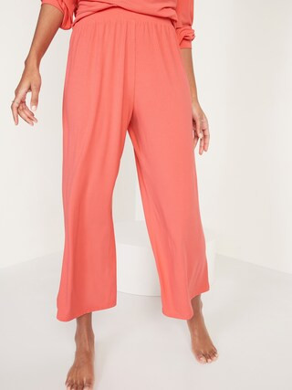 High-Waisted Sunday Sleep Rib-Knit Cropped Wide-Leg Pajama Pants for Women | Old Navy (US)