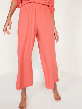 High-Waisted Sunday Sleep Rib-Knit Cropped Wide-Leg Pajama Pants for Women | Old Navy (US)