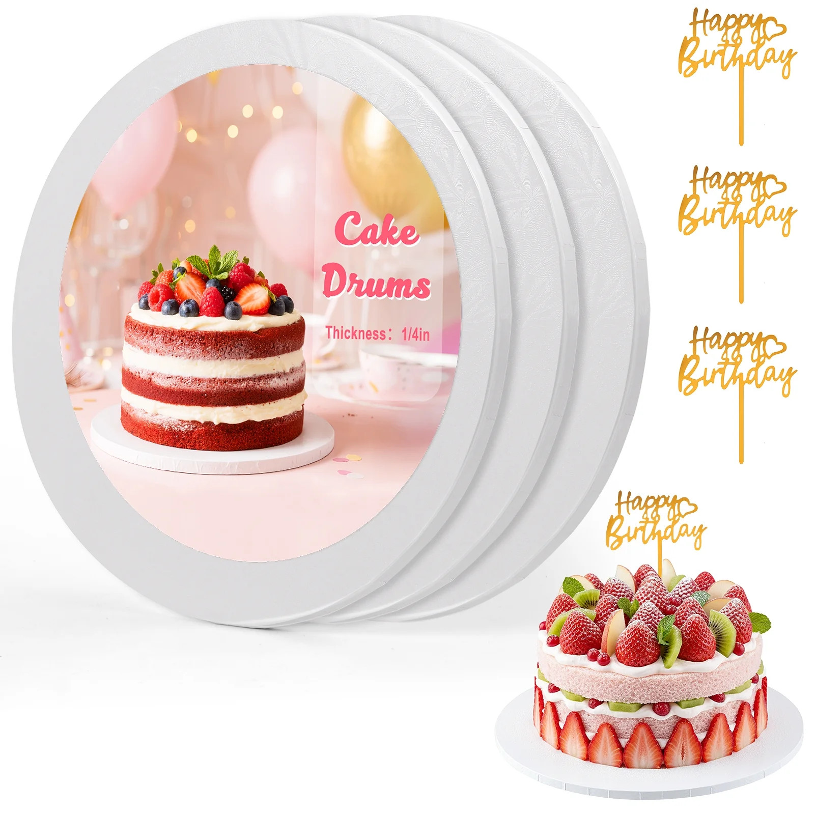 12 Inch Cake Boards Round, 3 Pack White Cake Drums, 1/4 Inch Thick Smooth Edges Cake Cardboard fo... | Walmart (US)