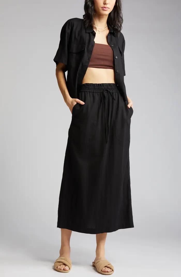 Cargo Pocket Crop Linen Blend Camp Shirt | Nordstrom