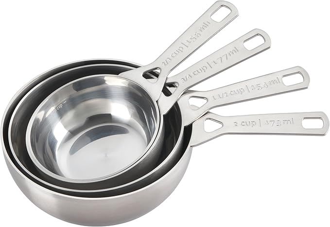 Le Creuset Batch-Baking Measuring Cups, Stainless Steel, Set of 4 (2/3 & 3/4 & 1.5 & 2 cups) | Amazon (US)
