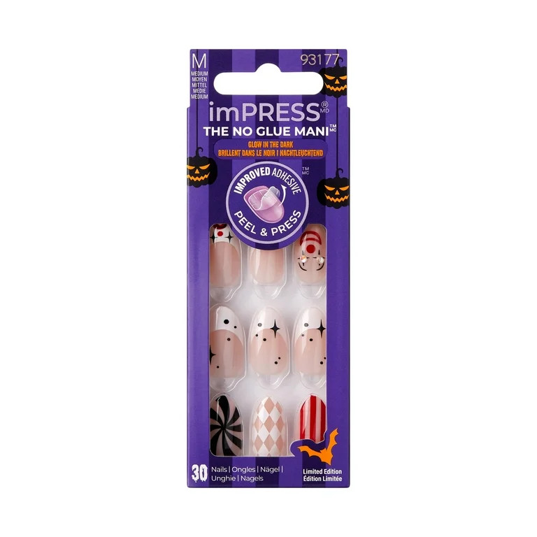 KISS imPRESS No Glue Needed Press On Nails, Design Glow in the Dark, Trapped, White, Medium Almon... | Walmart (US)