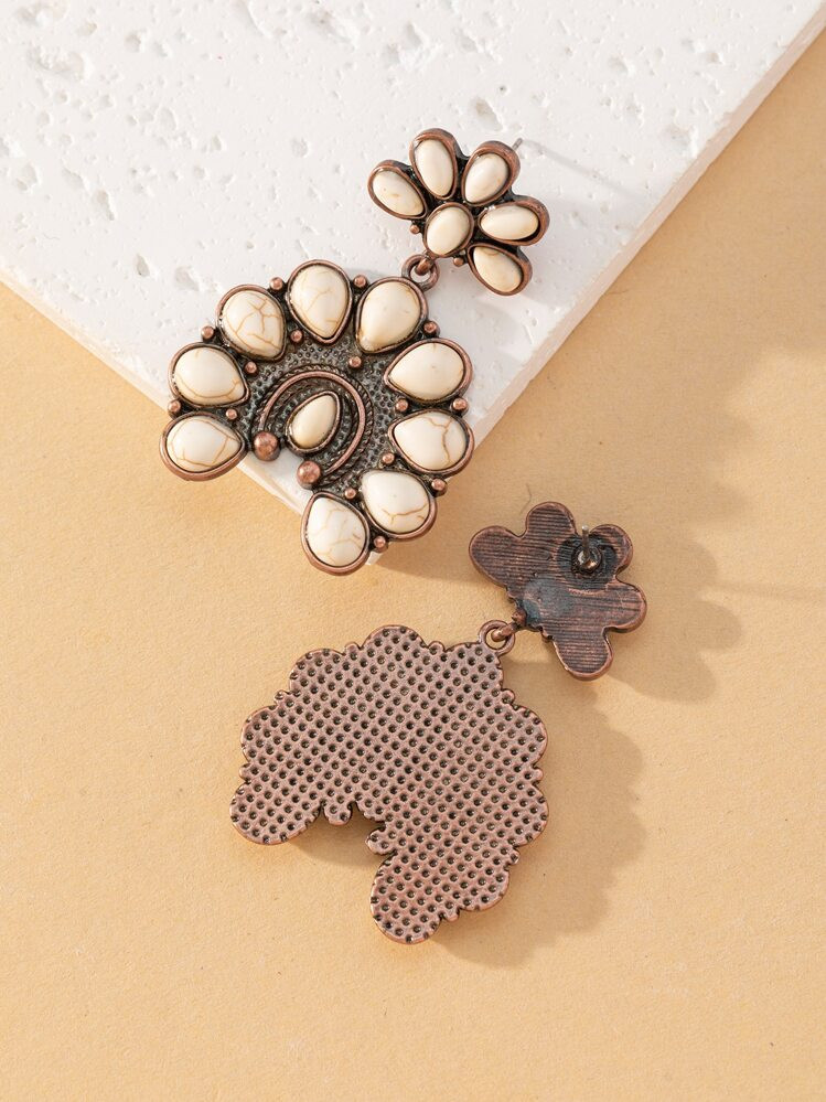 1pair Women's Vintage Fashion Bohemian Style Dark & Light Turquoise Black & White Earrings | SHEIN