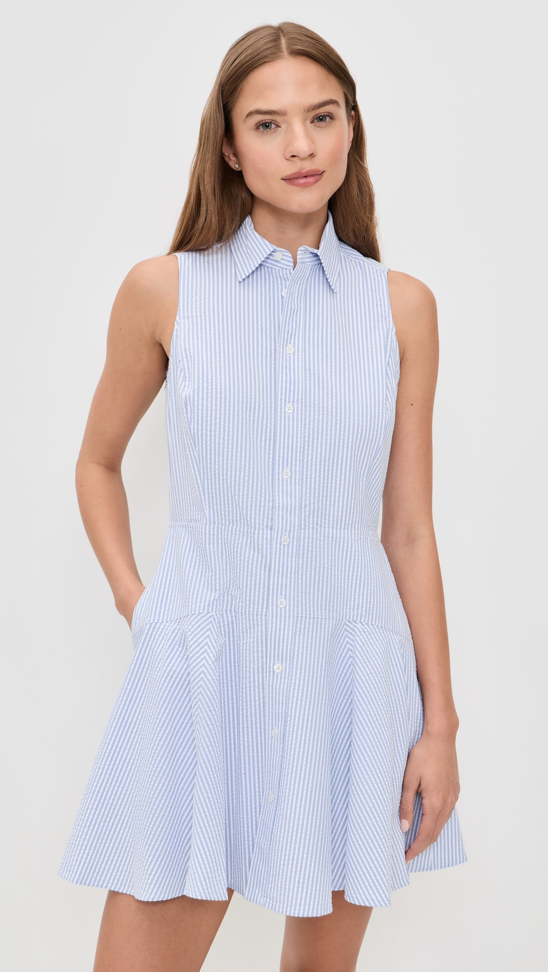 Seersucker Woven Collared Sleeveless Dress | Shopbop
