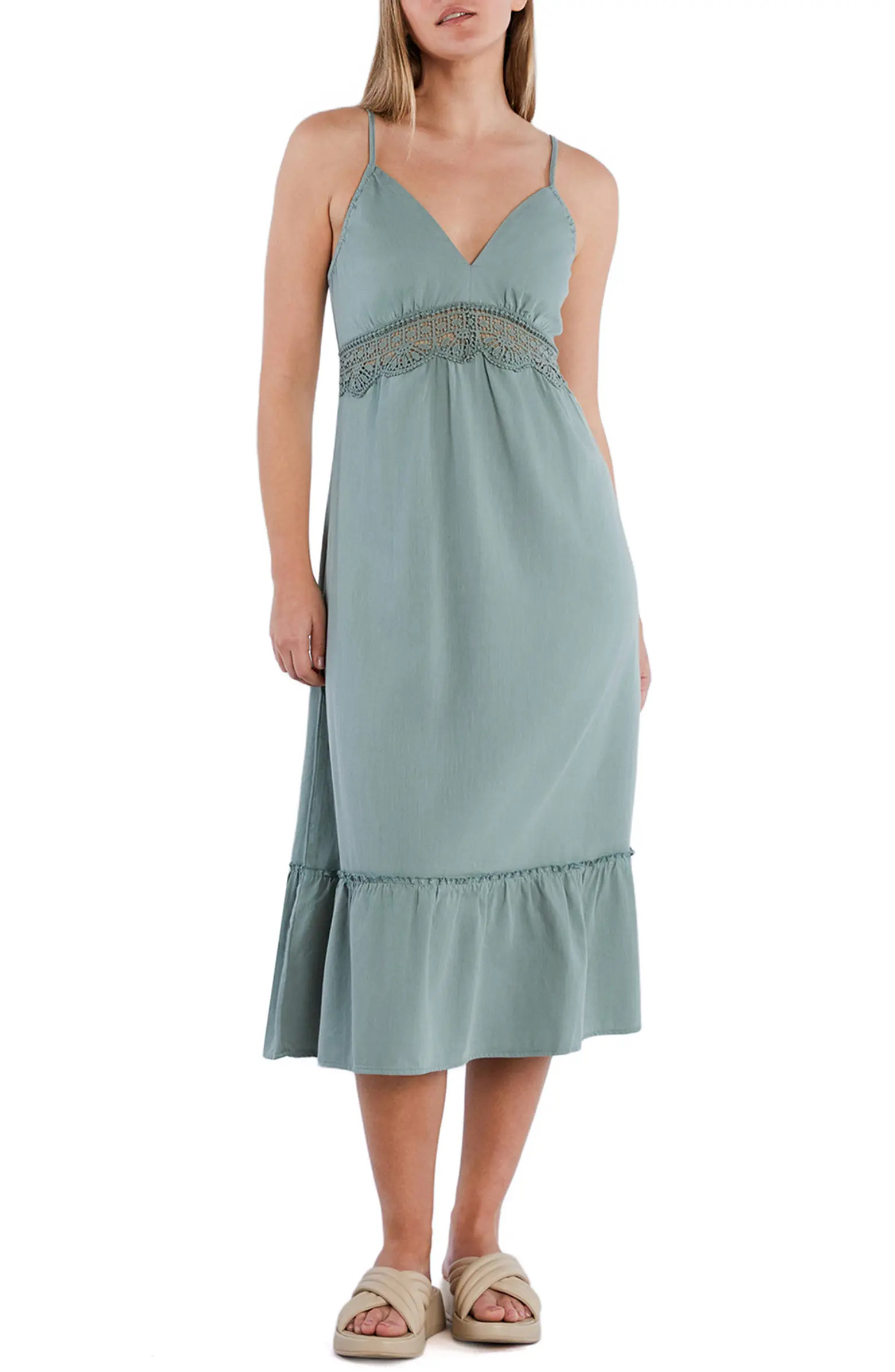 Wash Lab Denim Jolie Lace Inset Cotton Blend Dress | Nordstrom | Nordstrom