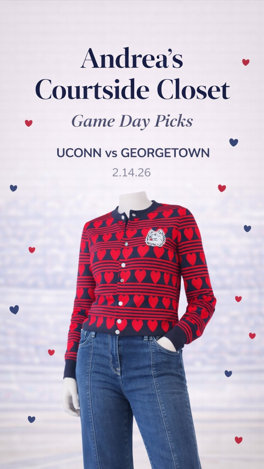Valentine’s Day game day fit ❤️🏀
A little festive, a lot comfy ! 

Linking the look + my favorites here — and every dollar earned goes to Connecticut Children’s Medical Center ❤️

Sweater : Free Assembly from walmart 
Jeans : Frame, style currently unavailable- similar style is linked from levi’s 
Pumps : Sam Edelman Hazel Pointed Toe

#LTK #ValentinesGameDay #GameDayStyle #StyleForACause #OOTG #LTKootd #LTKgrwm #uconnhuskies #gamedaypicks #samedelman #frame #walmart 