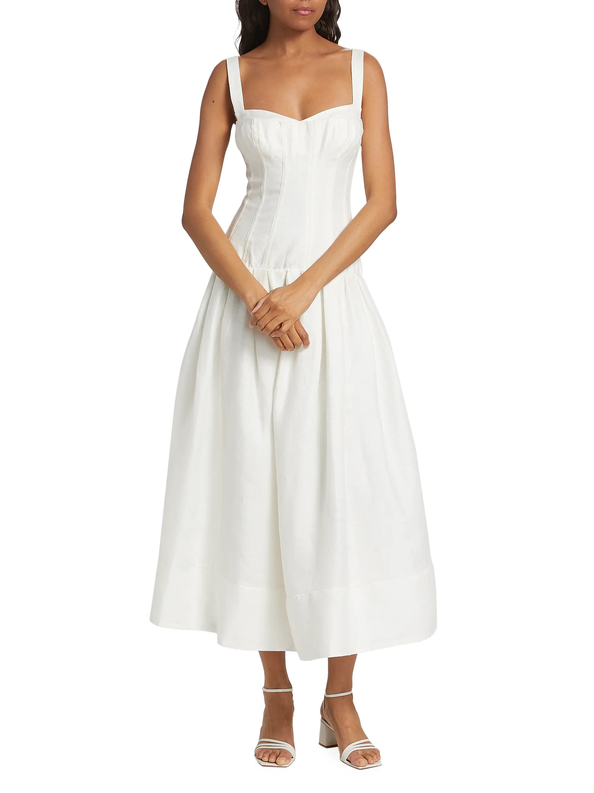 Makenna Linen Corset Midi-Dress | Saks Fifth Avenue