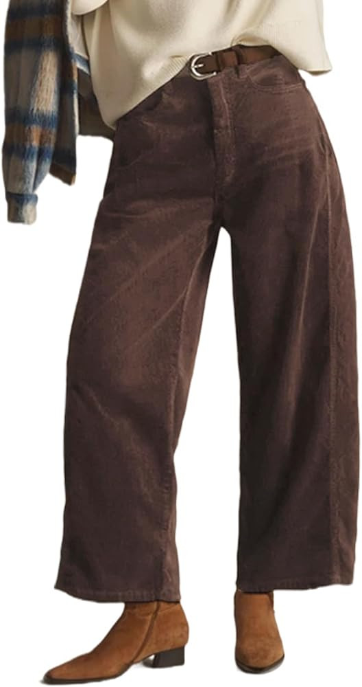 Kedera Mid Rise Barrel Jeans for Women Corduroy Wide Leg Denim Pants Baggy Boyfriend Jeans with P... | Amazon (US)