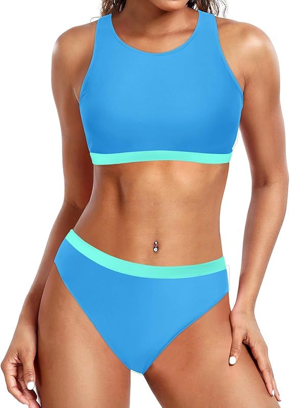 Yonique Sporty Bikini Athletic Bikini Swimsuit for Women Two Piece Bathing Suit for Teen Juniors ... | Amazon (US)