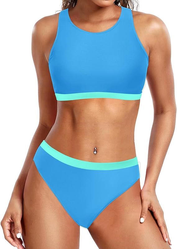 Yonique Sporty Bikini Athletic Bikini Swimsuit for Women Two Piece Bathing Suit for Teen Juniors ... | Amazon (US)
