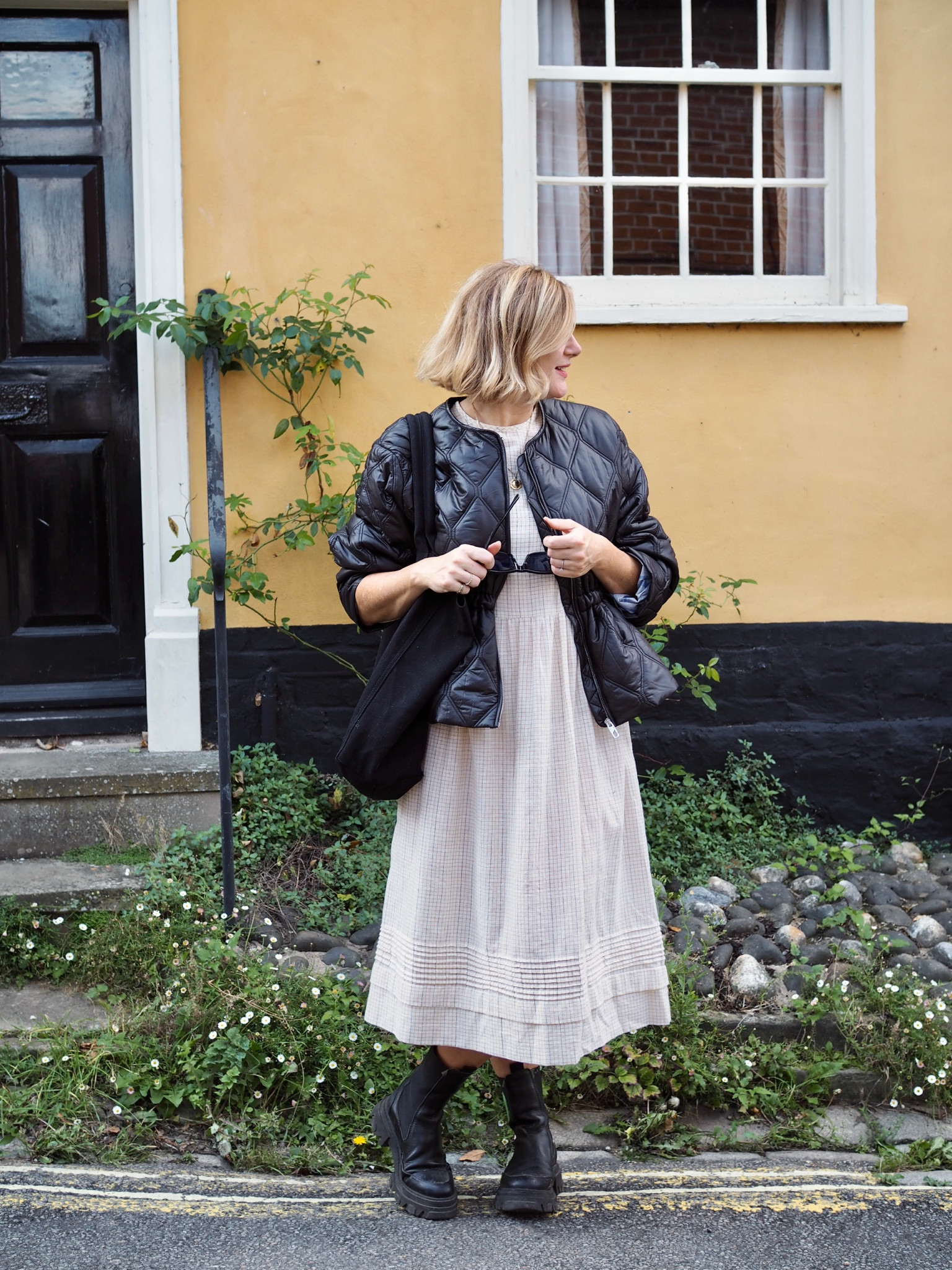 Black quilted jacket, maxi floral embroidered dress, black boots, canvas bag

#LTKeurope #LTKSeasonal #LTKstyletip