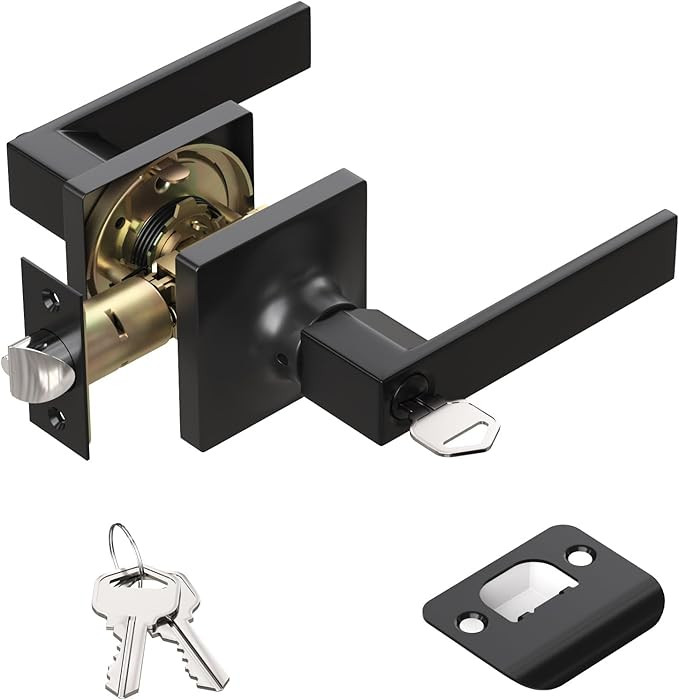 Entry Exterior Door Handle with Turn Lock - Black Door Knobs with Secure Key, Heavy Duty Reversib... | Amazon (US)