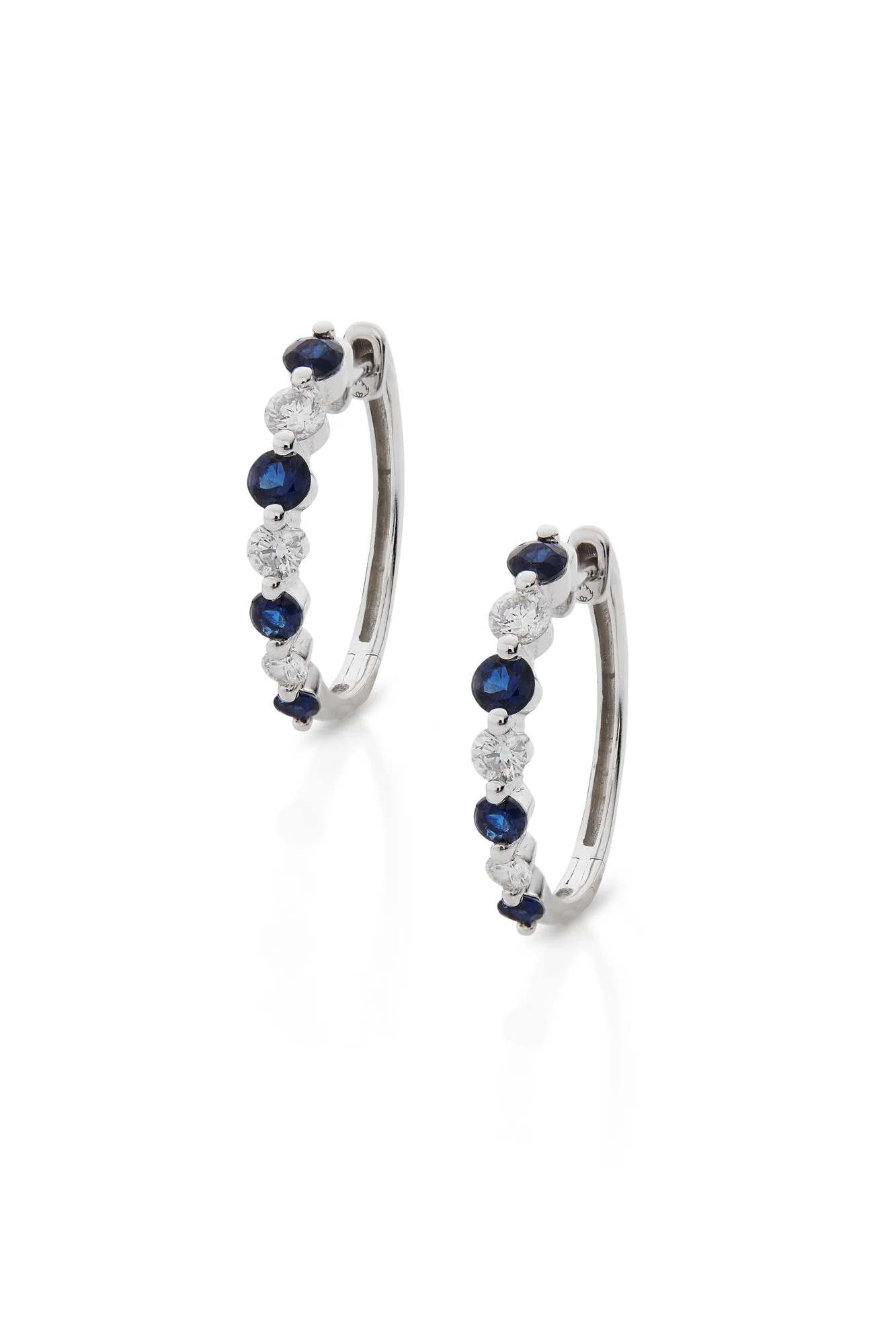 14KW Sapphire and Diamond Hoop Earrings | Susan Saffron Jewelry
