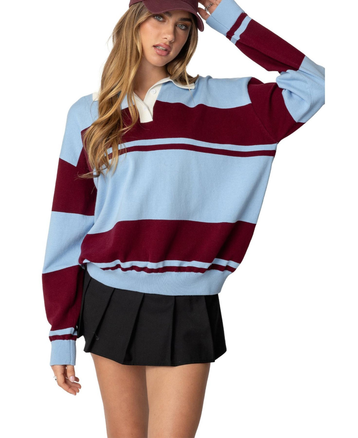 Edikted Women's Kian Striped Polo Sweater - Mix | Macy's