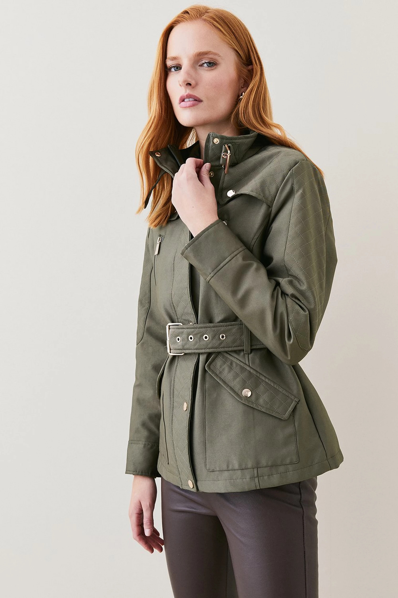 Waterproof Quilted Cotton Sateen Woven Jacket | Karen Millen UK + IE + DE + NL