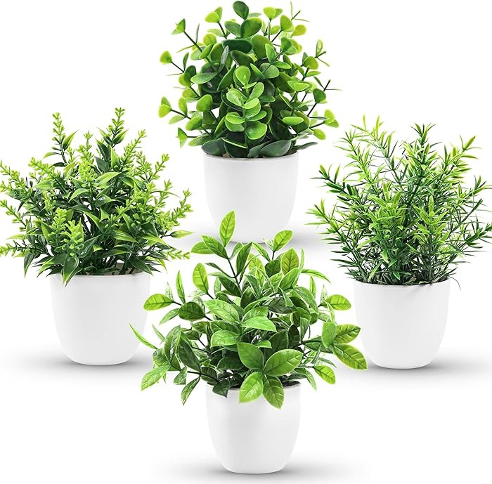 Der Rose Faux Plants Indoor, 4 Pack Small Fake Plants Mini Artificial Plants in Pots for Home Off... | Amazon (US)