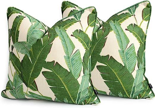 Hofdeco Decorative Throw Pillow Cover ONLY Premium Cotton Linen Tropical Leaf Tropical Banana Lea... | Amazon (US)