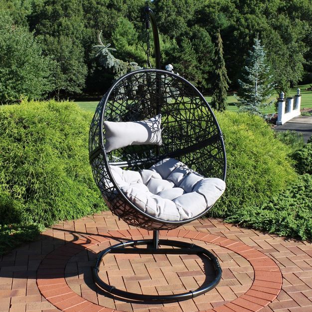 Sunnydaze Outdoor Resin Wicker Jackson Hanging Basket Egg Chair Swing with Cushions, Headrest, an... | Target