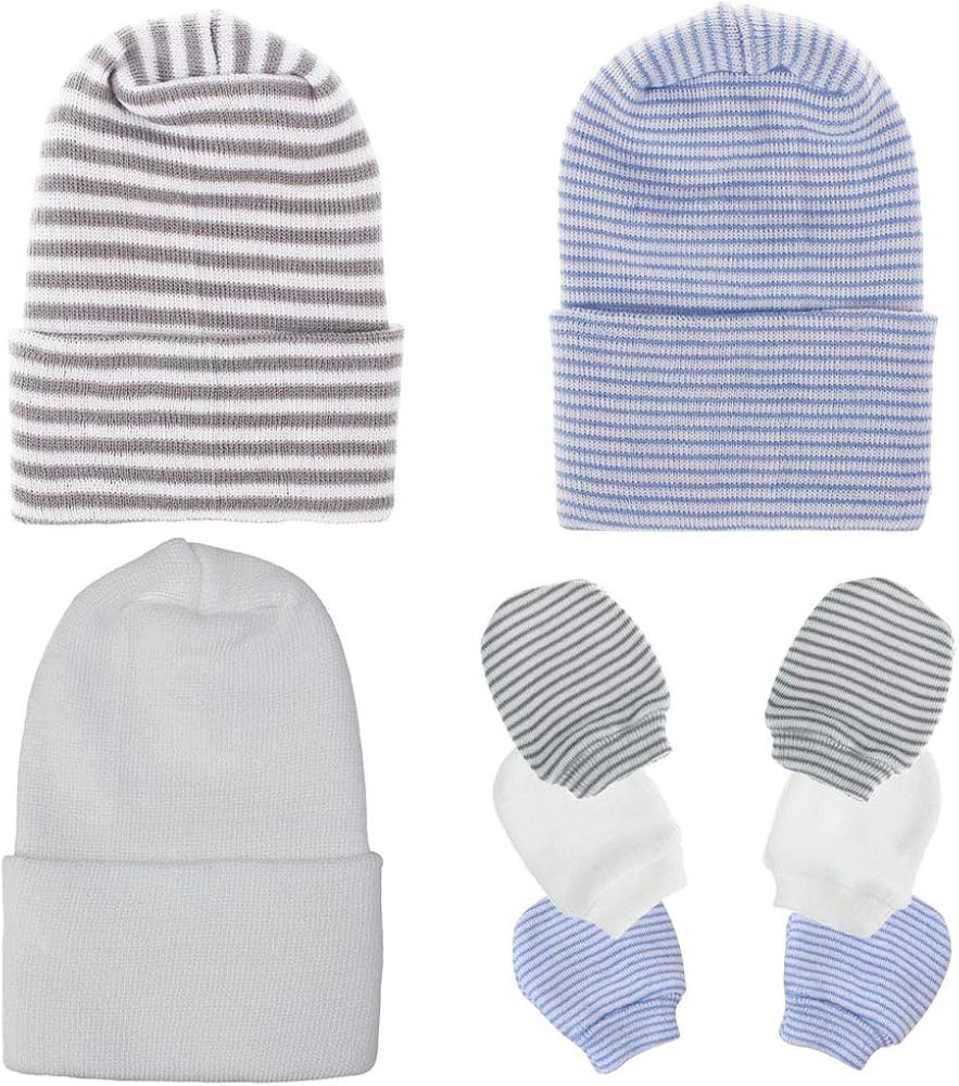 Baby Caps and Mittens Newborn Hospital Beanie Hats No Scratch Gloves Soft Babies Gift Set for Boys Girls | Amazon (US)