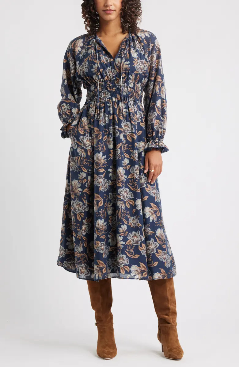 Long Sleeve Smocked Waist Midi Dress | Nordstrom