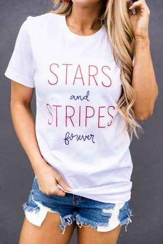 Stars And Stripes Forever Graphic Tee White | The Pink Lily Boutique