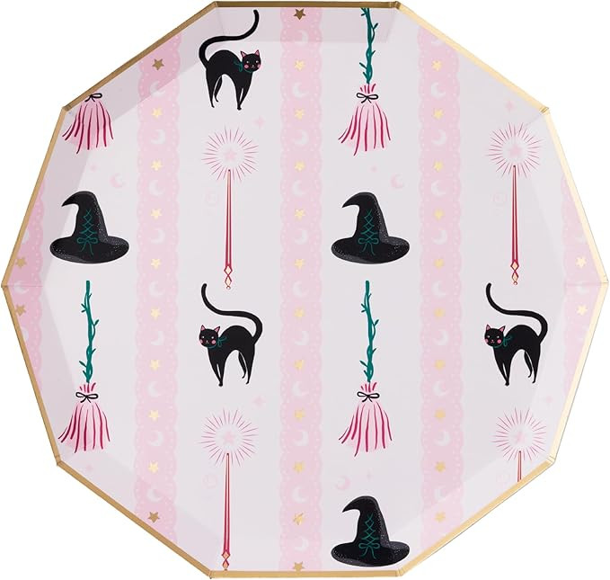 Bonjour Fete Witch Hat & Broom Large Paper Party Plates | Large Disposable Dinner Plates for Hall... | Amazon (US)