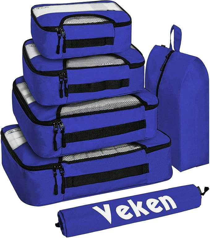 6 Set of Various Colored Packing Cubes in 4 Sizes (Extra Large, Large, Medium, Small), Veken Pack... | Amazon (US)