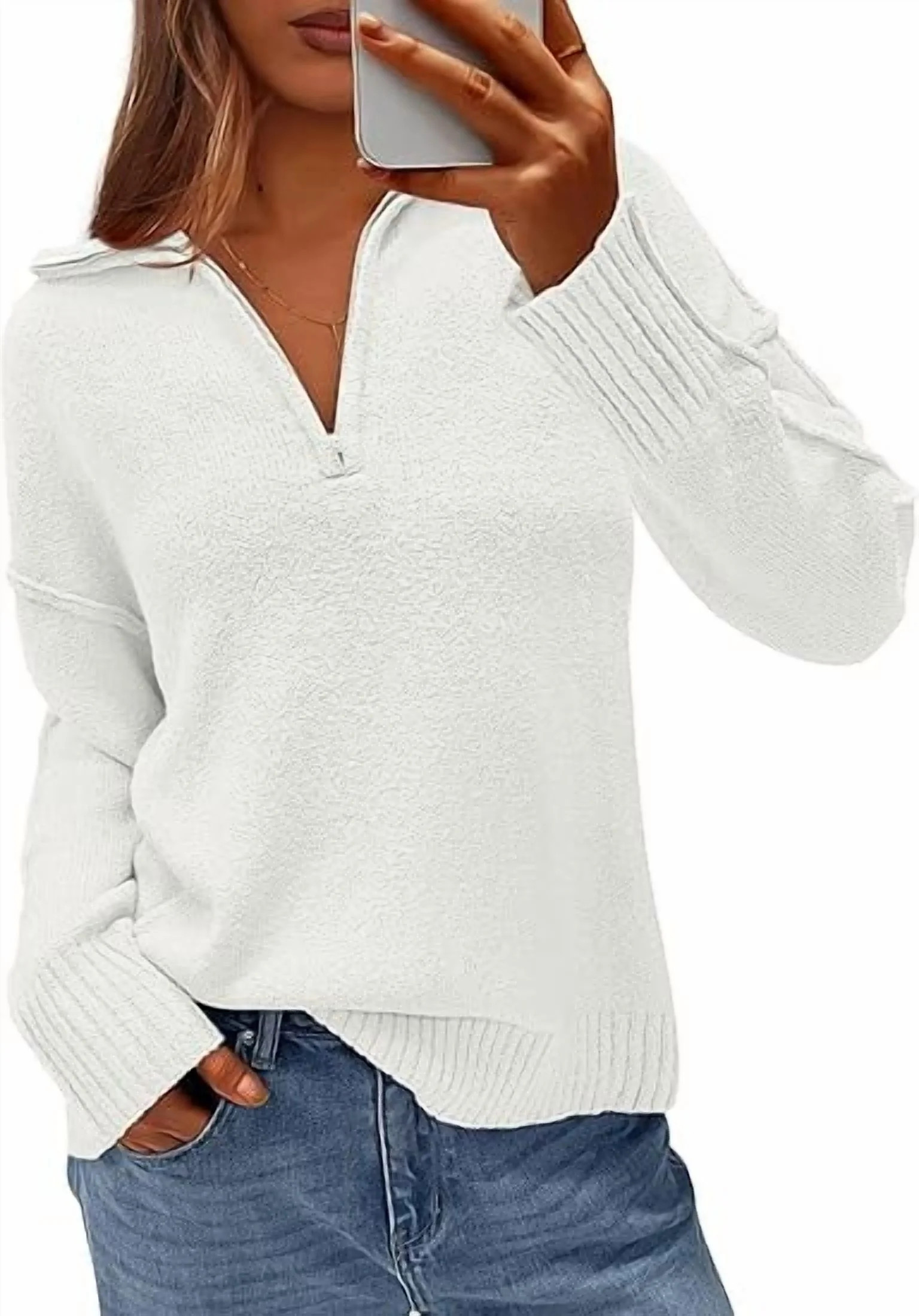 PRETTYGARDEN Women's Fall Quarter Zip Pullover Sweaters Dressy Casual Long Sleeve V Neck Collared... | Walmart (US)