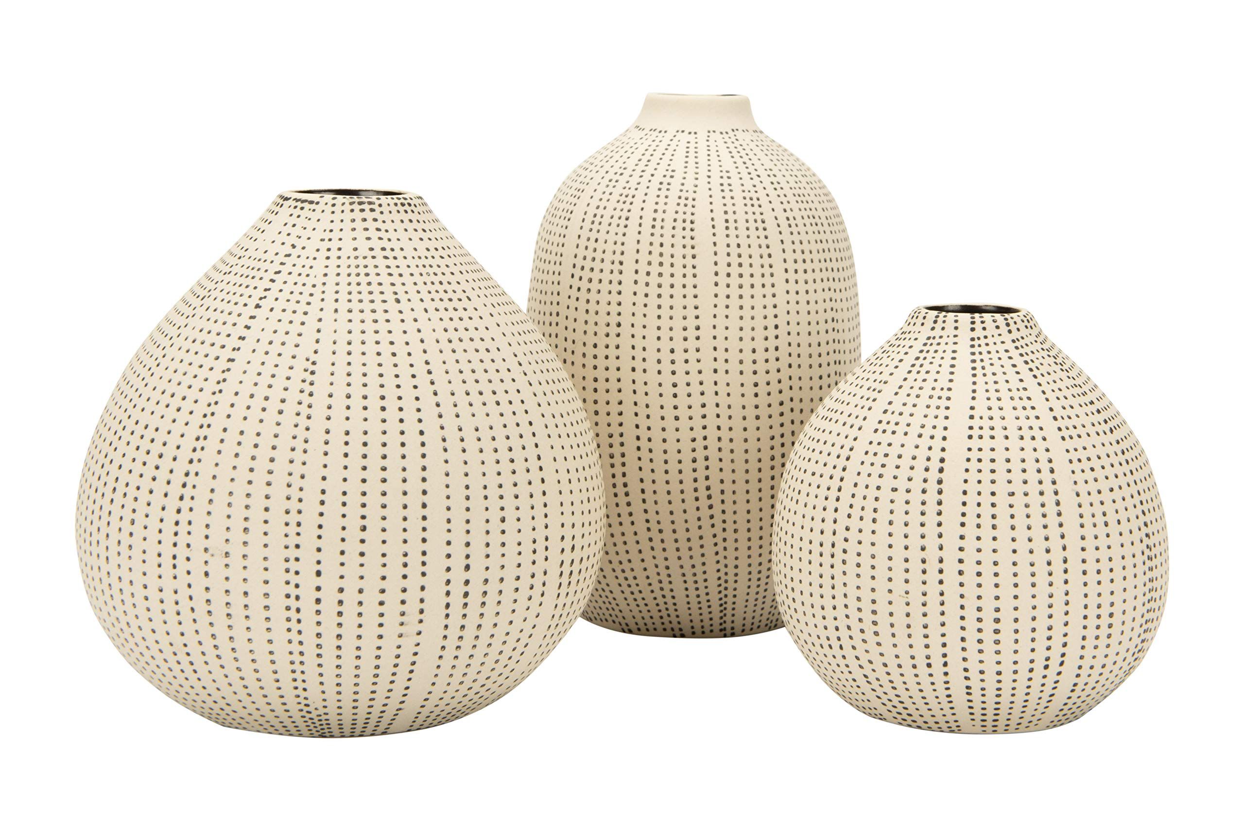 Creative Co-op DF0842 White Stoneware Textured Black Polka Dots (Set of 3 Sizes) Vase | Amazon (US)