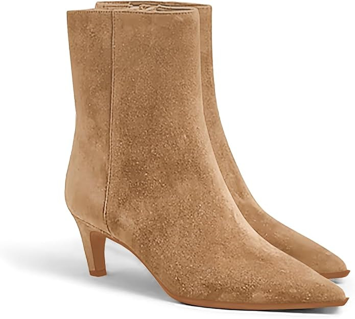 Coutgo Ankle Boots for Women Kitten Low Heel Pointed Toe Booties Side Zipper Fall Shoes | Amazon (US)