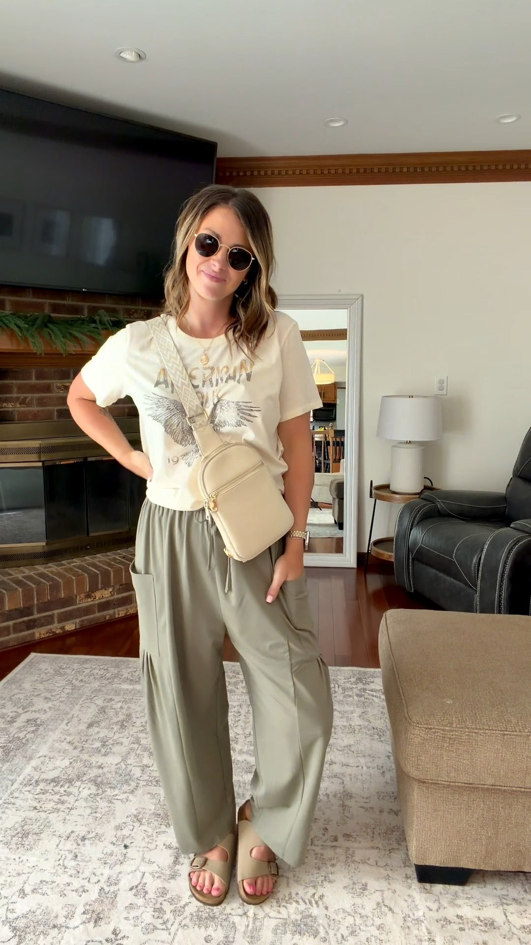 Wearing a size medium in pants, true to size, size down if between! On sale for $15 and So comfy. Graphic tee I’m wearing an XL and is under $10 

#LTKMidsize #LTKootd #LTKSaleAlert