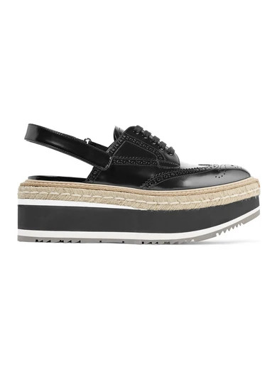 Prada - Leather Platform Slingback Brogues - Black | NET-A-PORTER (UK & EU)