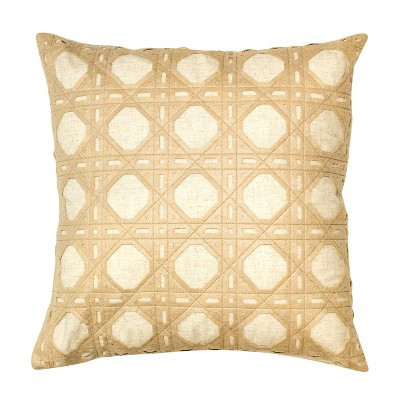 Edie@Home 20"x20" Rattan Geometric Square Throw Pillow Taupe/Cream: Artisanal Laser-Cut Applique, Indoor Decor | Target