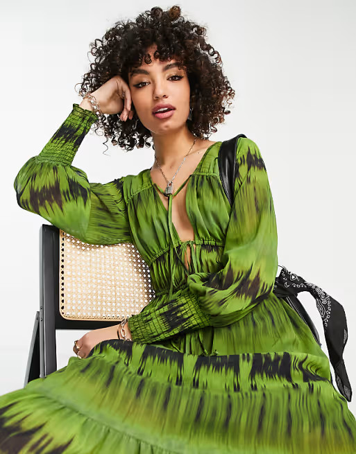 Topshop tie front tie dye midi dress in green | ASOS | ASOS (Global)
