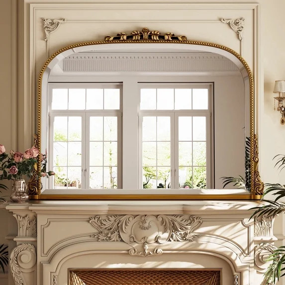 BEAUTYPEAK 44"x 32" Arched Vanity Mirror Vintage Decor Mirror Wall Mounted, Antique Gold | Walmart (US)