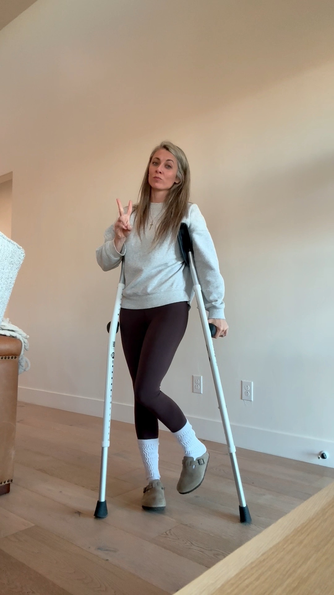 Proof of life! Still stuck on crutches, but atleast my brown leggings from Target are on point and absolutely a favorite! They’re All in motion and perfect for winter! Wearing a small! Linked a similar heather grey sweatshirt bc this one is old! Socks are Amazon and shoes are Birkenstocks!  

#LTKootd #LTKOver40 #LTKHoliday