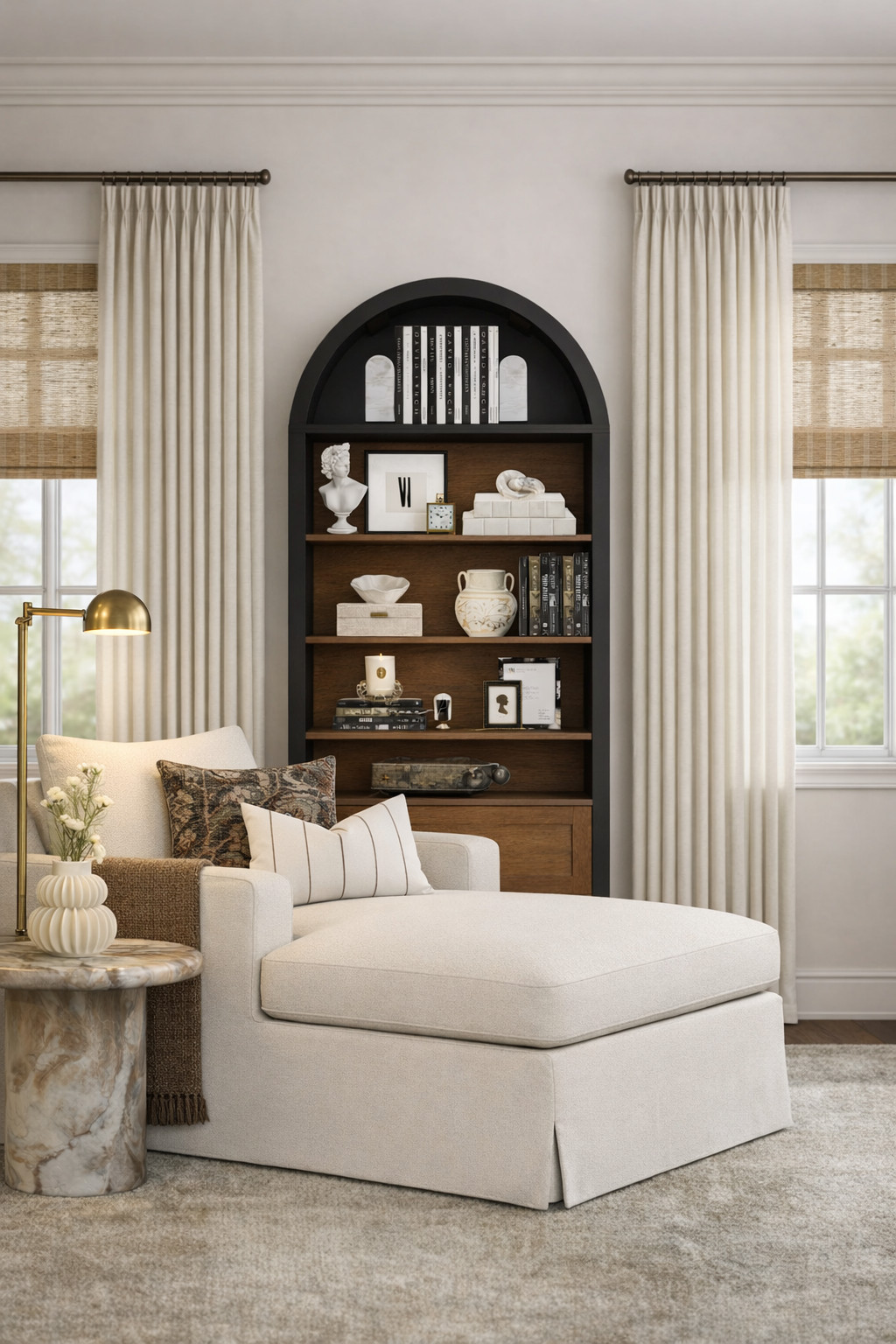 It’s chilly this week in FL, and honestly… this is exactly where we wish we were. Wrapped up in a soft chair, lamp glowing, book in hand, and not a single responsibility in sight.
This little corner is proof that cozy doesn’t have to mean cluttered. Warm neutrals, layered textures, soft lighting, and a statement bookcase create a space that feels calm, elevated, and intentionally styled.
If your home doesn’t have a reading nook yet, this is your sign to create one. All you need is one beautiful chair, one good lamp, and one place that feels like an exhale. 

 #LTKHome