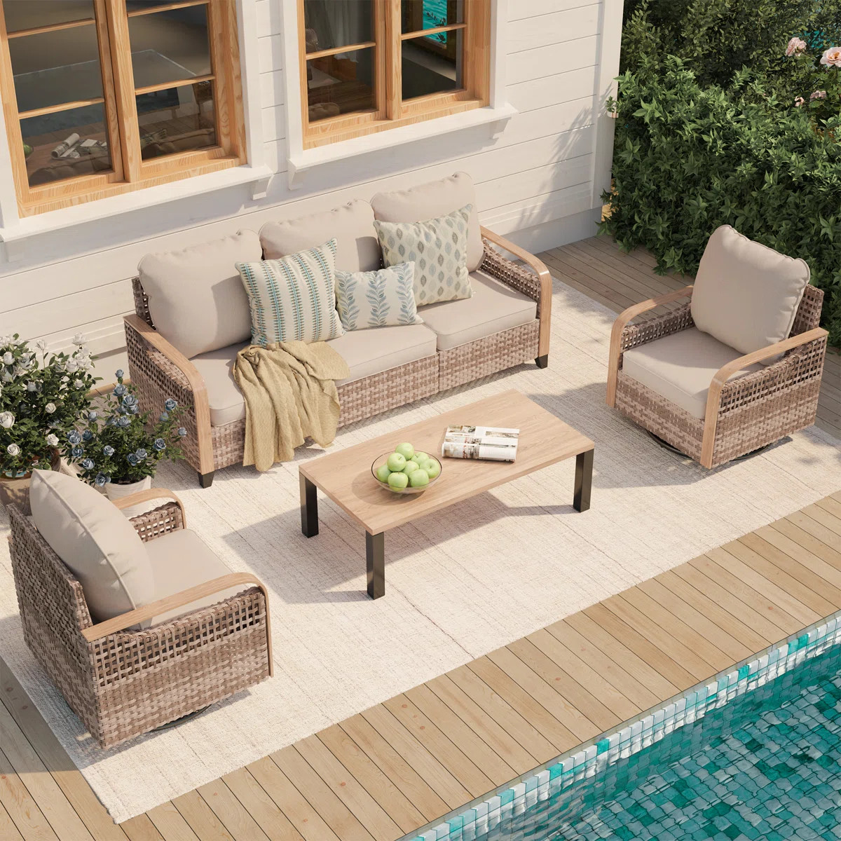5-Person Patio Furniture Set With 2 Swivel Chairs & Coffee Table, Outdoor Wicker Rattan Sectional... | Wayfair North America
