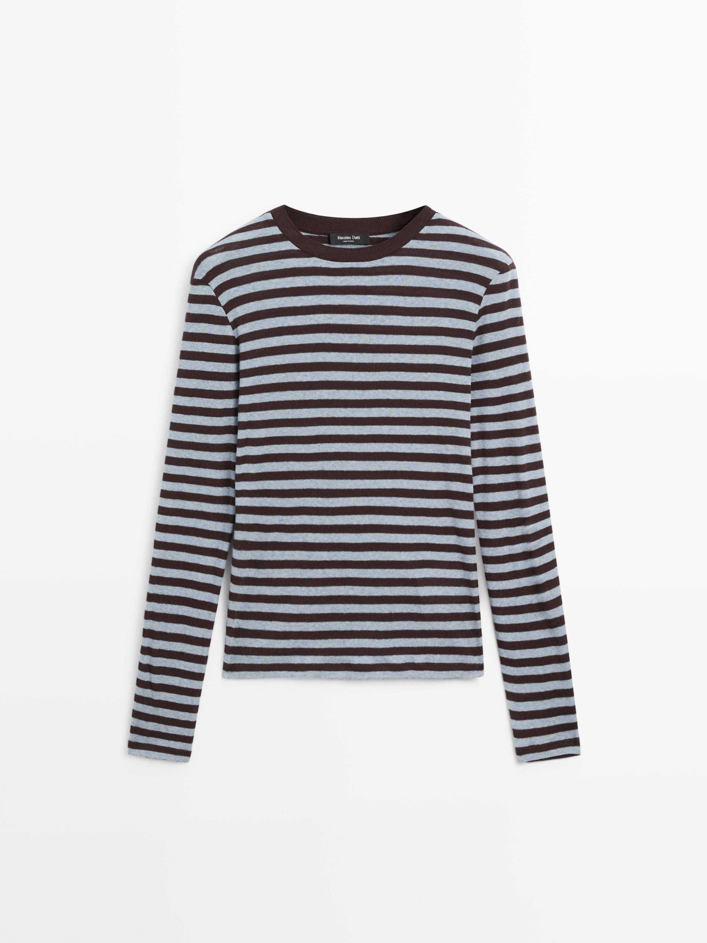 Cotton blend striped long sleeve T-shirt | Massimo Dutti US