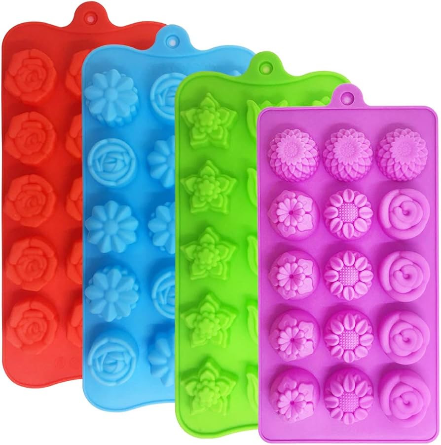 4 PACK Flower Shape Chocolate Candy Molds Set,DanziX Silicone 15 Cavity Baking Mold Ice Cube Tray... | Amazon (US)