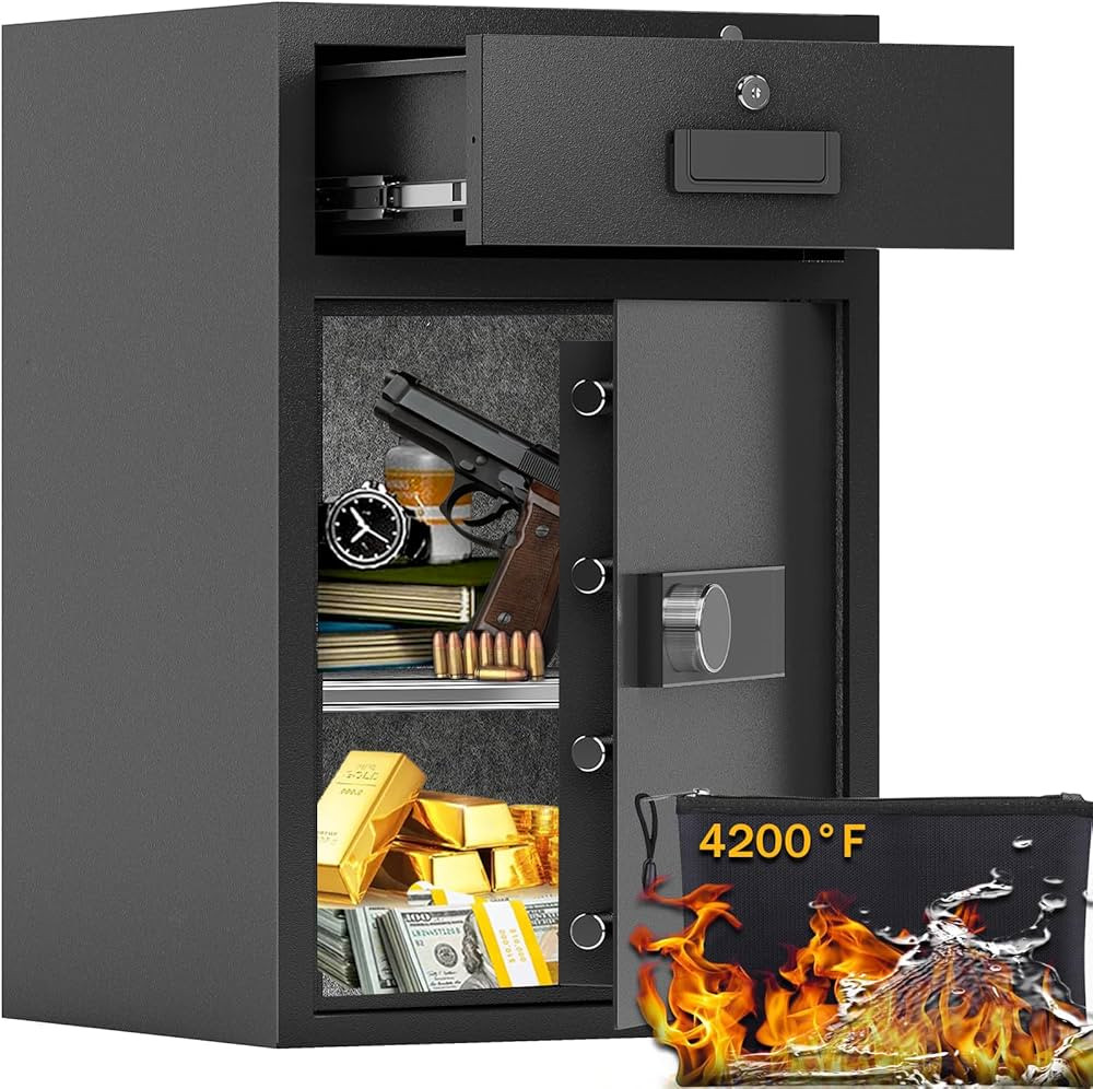 5.1Cuft Safe Box with Drawer Fireproof Waterproof Bag, 3 Unlock Methods, Vibration Alert & Silent... | Amazon (US)