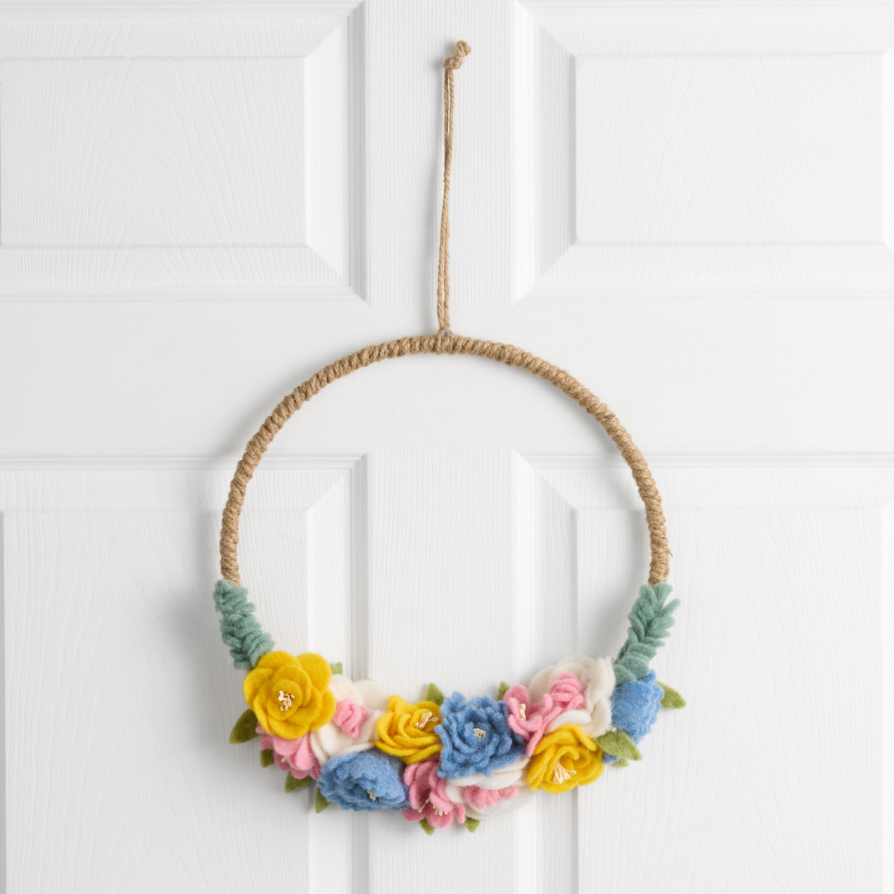 Multicolor Wool Spring Floral Wreath Hanging Decor | World Market
