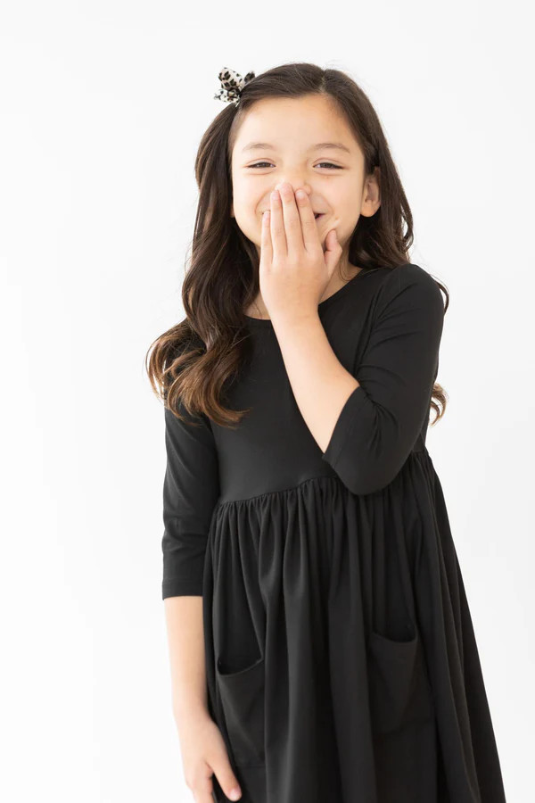 Black 3/4 Sleeve Pocket Twirl Dress | Mila & Rose