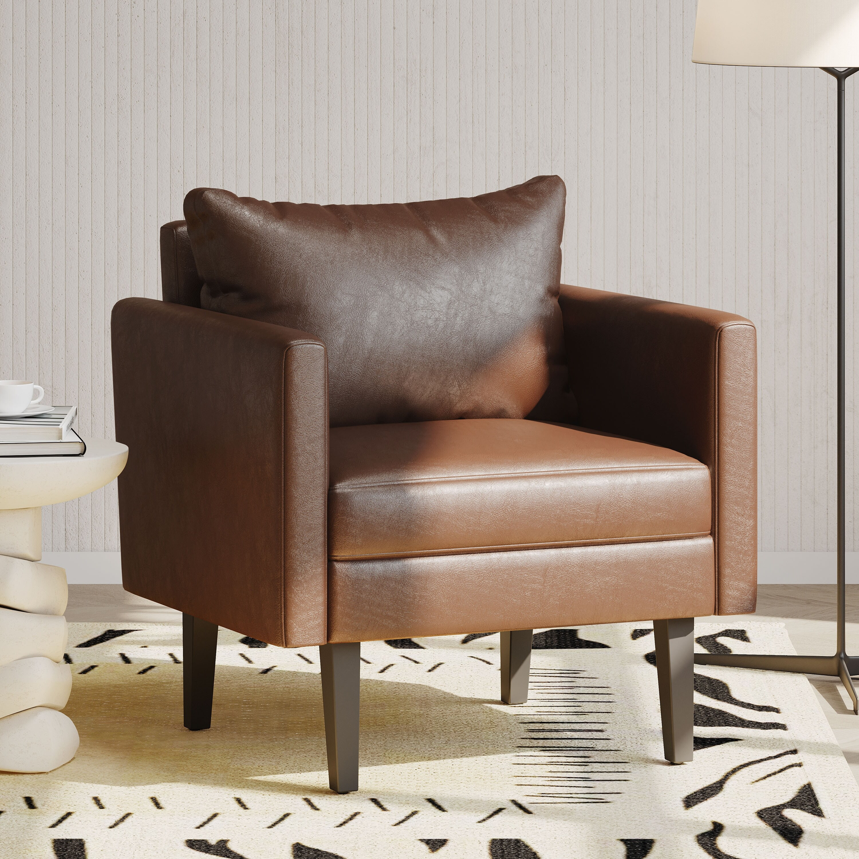 Club Chair Leather Upholstered Chair Living Room Lounge Chair Armchair with Birch Wood Legs Chair For Club Home | Bed Bath & Beyond