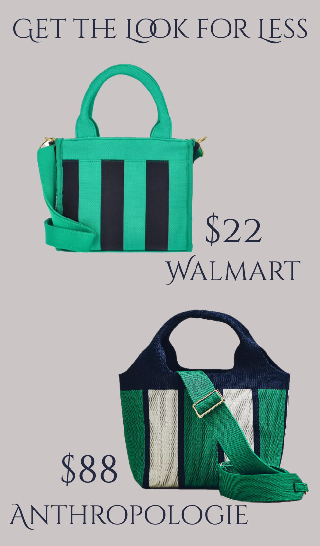 This striped satchel is so cute for summer! Picture it with a white eyelet dress.😍 The Anthropologie bag is adorable, and the cute Walmart bag is a quarter of the price!
................
Summer purse summer bag spring bag spring purse spring tote green purse green bag Anthropologie dupe anthro purse navy purse national vibes nautical look woven purse woven bag gifts for her gift ideas Clare v. Bag Clare v. Dupe travel look travel bag woven tote beach tote Walmart fashion Walmart new arrivals purse under $100 purse under $25 

#LTKOver40 #LTKTravel #LTKMothersDay