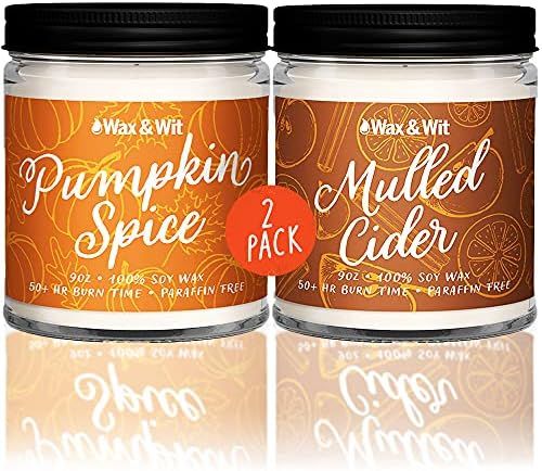 Wax & Wit Fall Candles - Fall Decor, Pumpkin Spice and Mulled Cider Fall Scented Candles for Home... | Amazon (US)