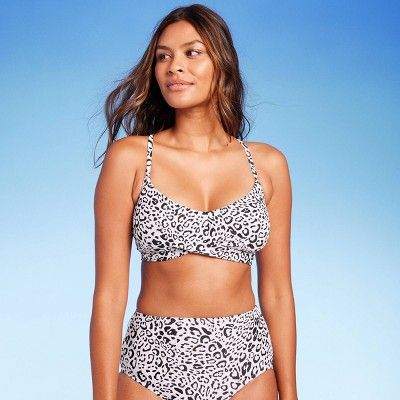 Women's Leopard Print Twist-Front Bikini Top - Kona Sol™ Cream | Target
